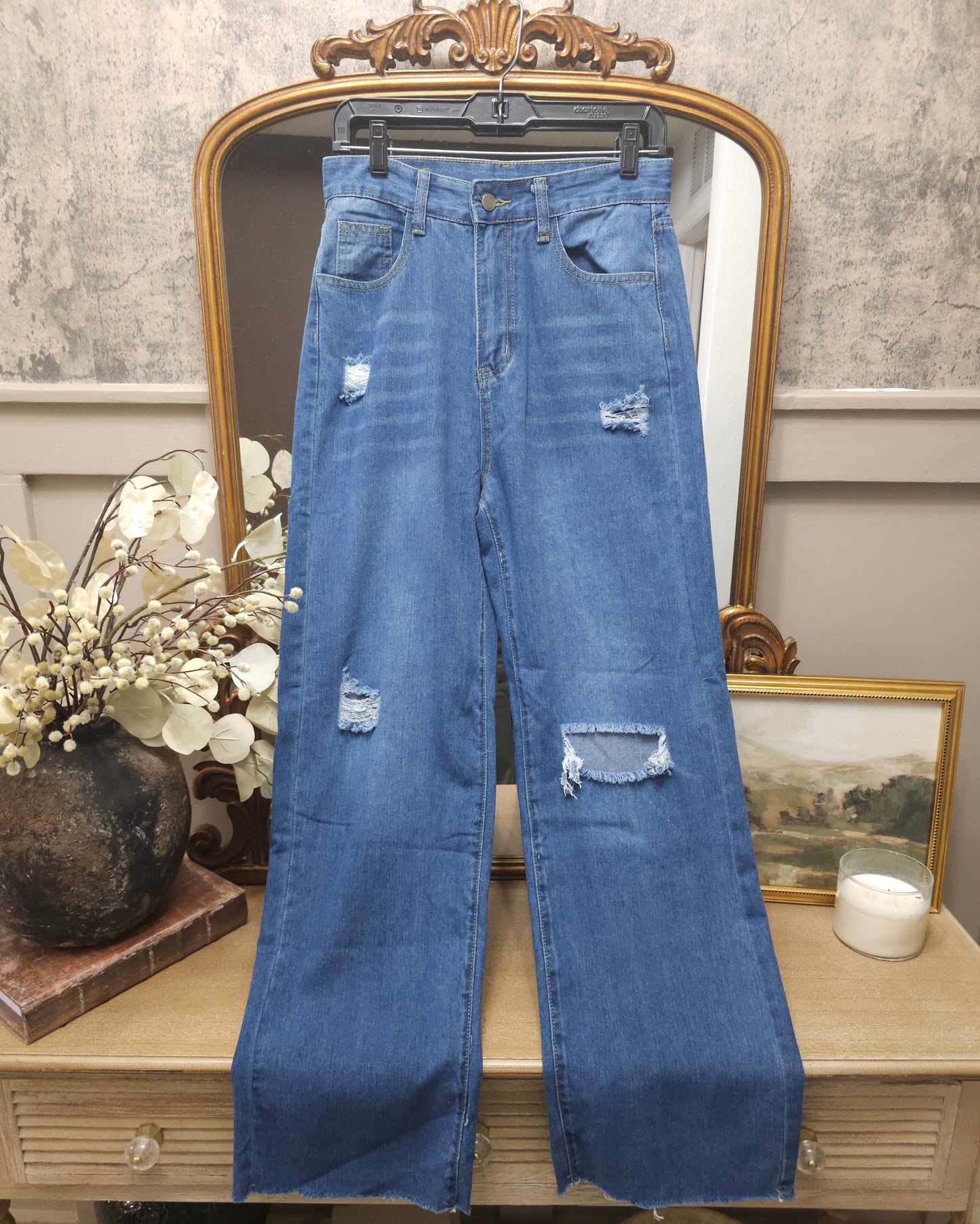 High-Waist Distressed Jeans