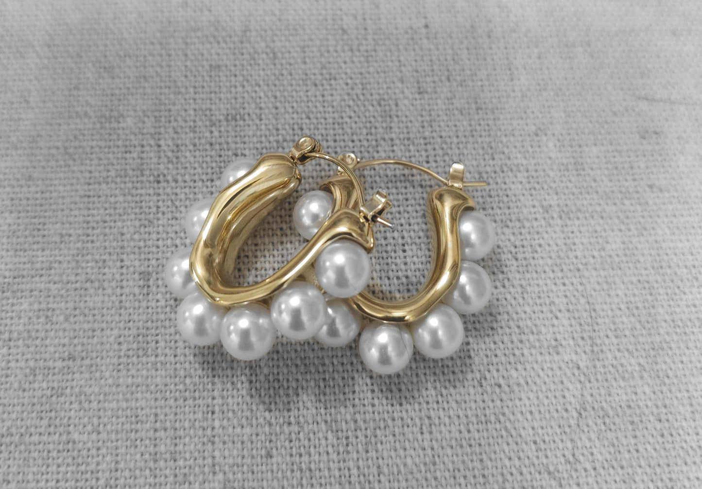 14K Gold-Plated Non-Tarnish Pearl Hoop Earrings