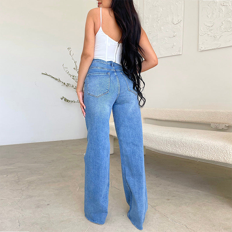 High-Waist Distressed Jeans