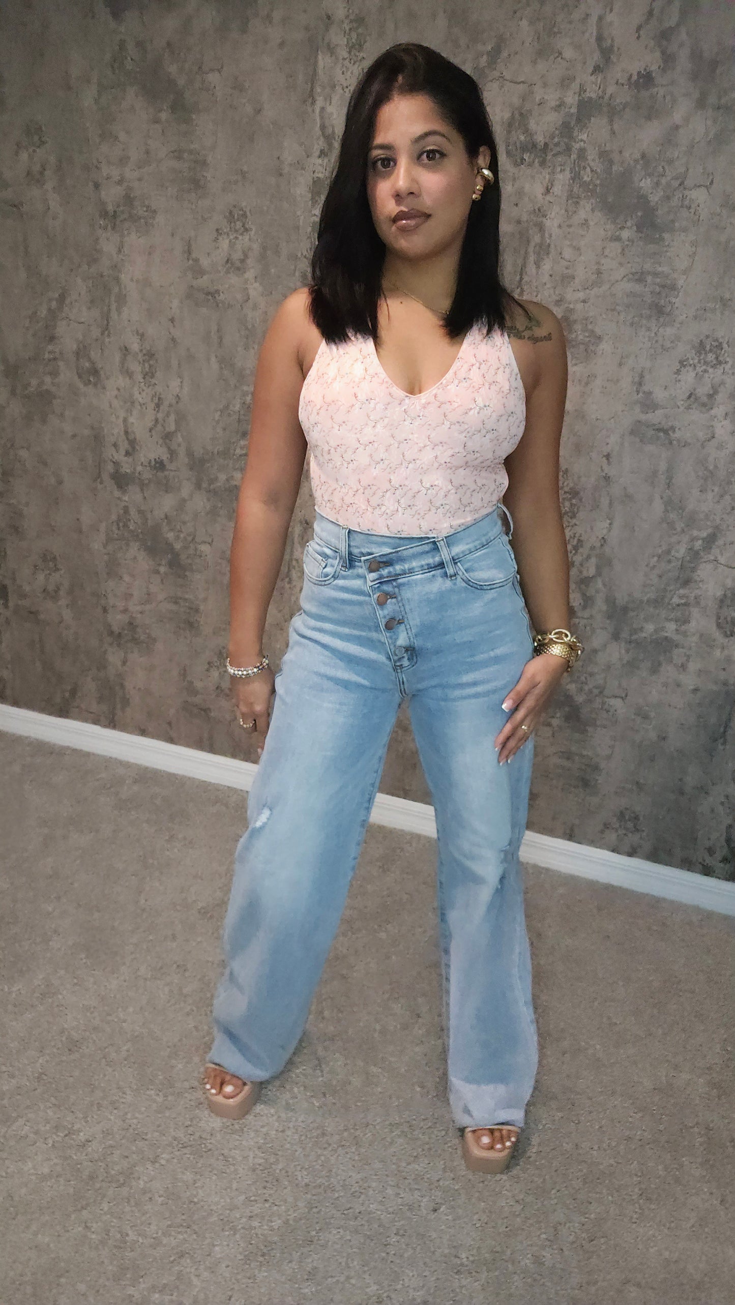 Asymmetric High-Rise Wide-Leg Jeans