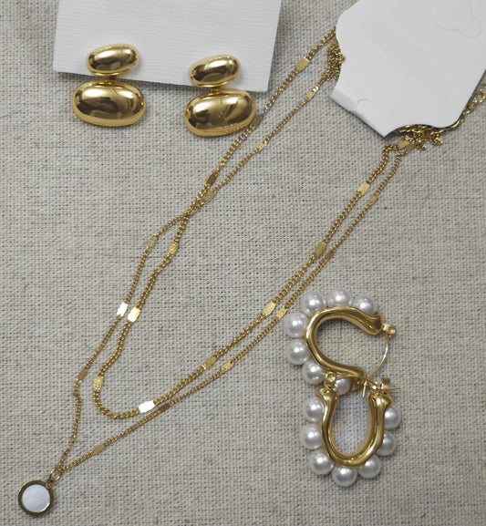 18K Gold-Plated Stainless Steel Layered Pendant Necklace